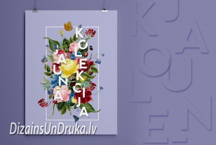 Poster design with floral motifs and the text New Collection on a purple background