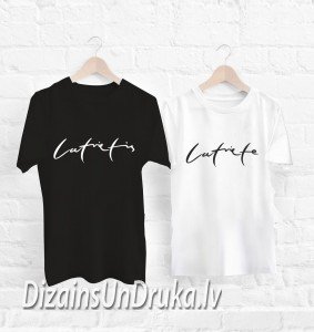 Black and white T-Shirts Latvian man and Latvian woman on hangers