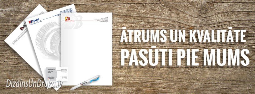 Apdrukātas veidlapas, vizītkarte un pildspalva uz koka fona ar tekstu Ātrums un kvalitāte