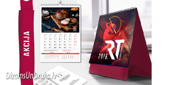 Wall and desk calendars with a red ribbon and offer discount text