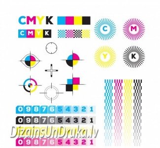 CMYK color scales and registration marks for printing project preparation