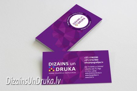 Purple business cards illustrating high-quality design and printing services