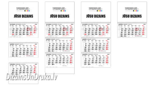 Dažāda izmēra sienas kalendāri ar vietu individuālam dizainam