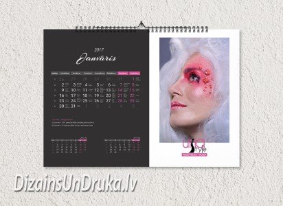 Wall calendar for January 2017 with an artistic woman's portrait