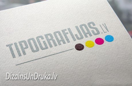 Tipografijas.lv company logo with colored dots printed on textured paper