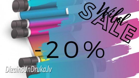 Картриджи для широкоформатной печати и надпись Wild SALE -20% на цветном фоне