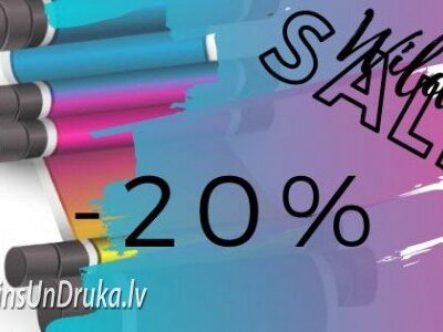 Lielformāta drukas kārtridži un uzraksts Wild SALE -20% uz krāsaina fona
