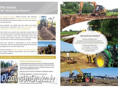 Divpusējs flajeru drukas paraugs meliorācijas uzņēmumam ar smago tehniku